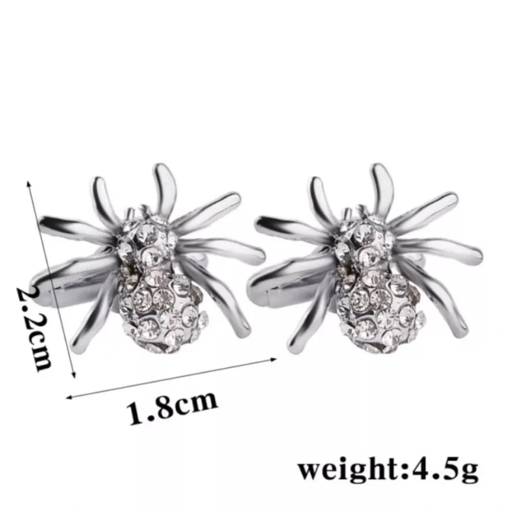 NWT Silver Plated Spider Cufflinks - Bright Red Rhinestones Halloween Gift Goth